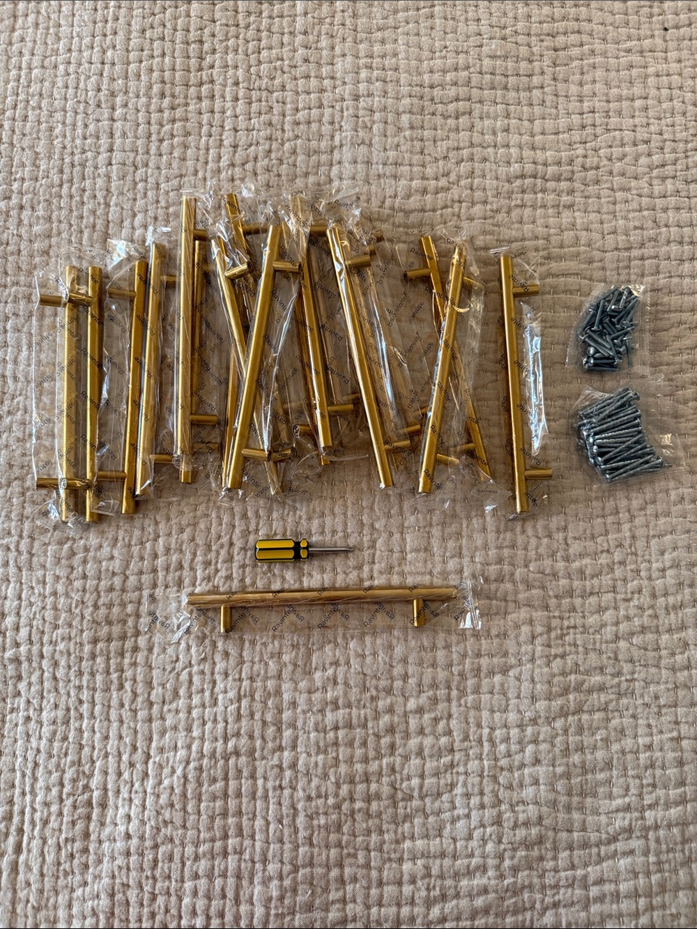 Gold T-Bar Cabinet Pull Handles set of 20 - NWT